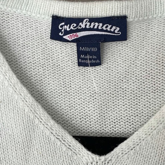 Freshman Colorblock Pink White Knit V-Neck Girls Long Sleeve Sweater Medium 8/10 - Picture 3 of 9